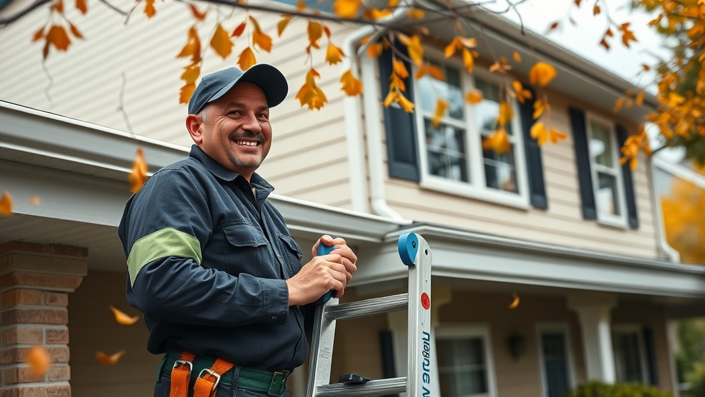 Eugene OR gutter cleaning service - Professional cleaning gutters safely on a two-story home