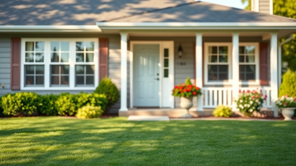 soft washing a house on a suburban home with gleaming exterior surfaces and lush landscaping, photorealistic high fidelity