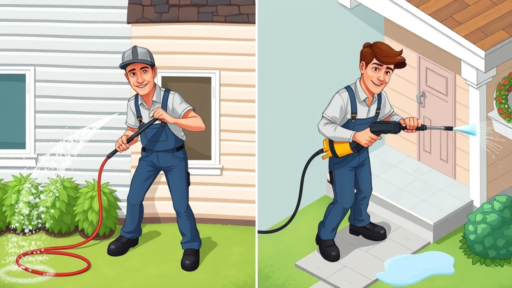 Pressure washer and power washer demonstrating differences on Eugene homes