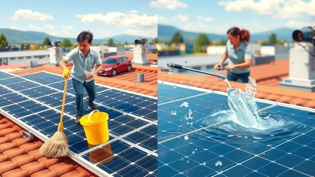 Side by side of traditional mop-and-bucket vs. modern telescopic brush professional solar panel cleaning in Eugene