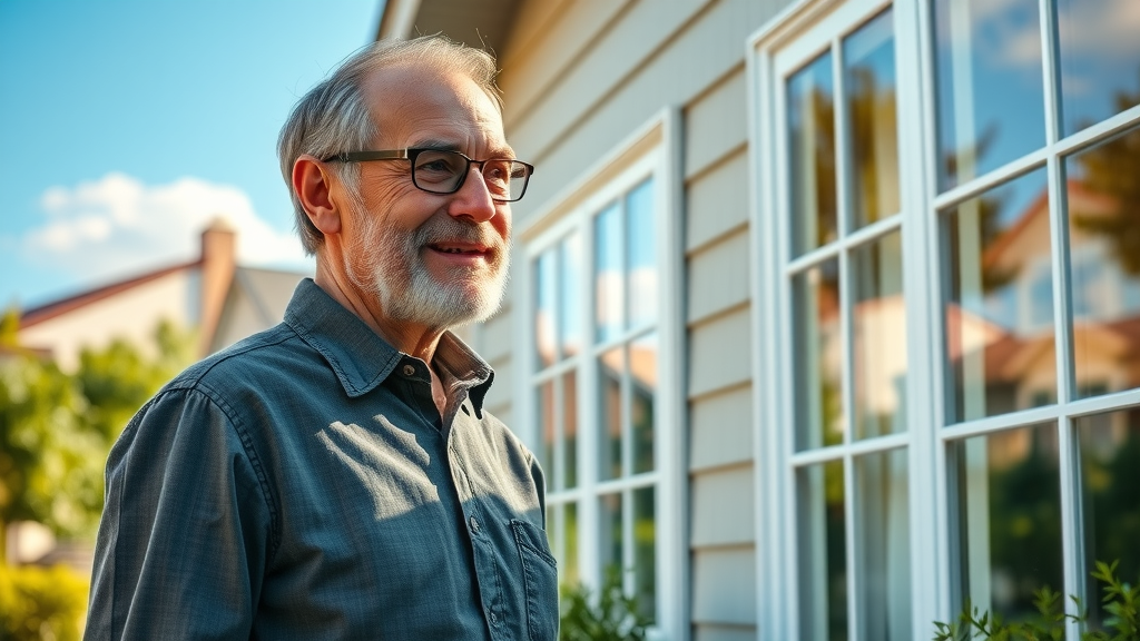 window cleaning company eugene - Clean windows on a residential home in Eugene, sparkling under sunlight with a satisfied homeowner looking on