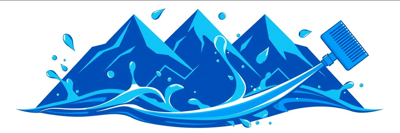 Business logo for sidewalk cleaning near Eugene, Oregon with blue mountains and water