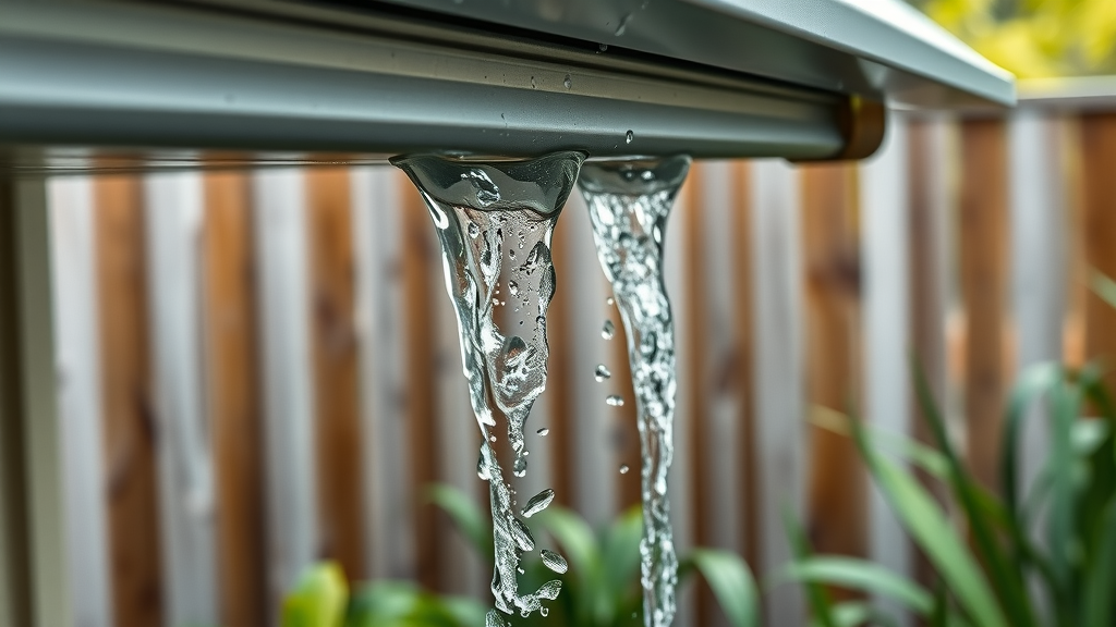 Clean residential gutter with flowing rainwater in Eugene Oregon