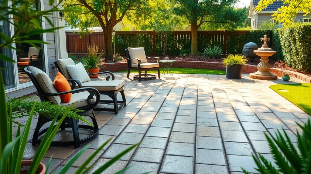 Pristine patio cleaning eugene oregon in a lush backyard, vibrant and spotless.