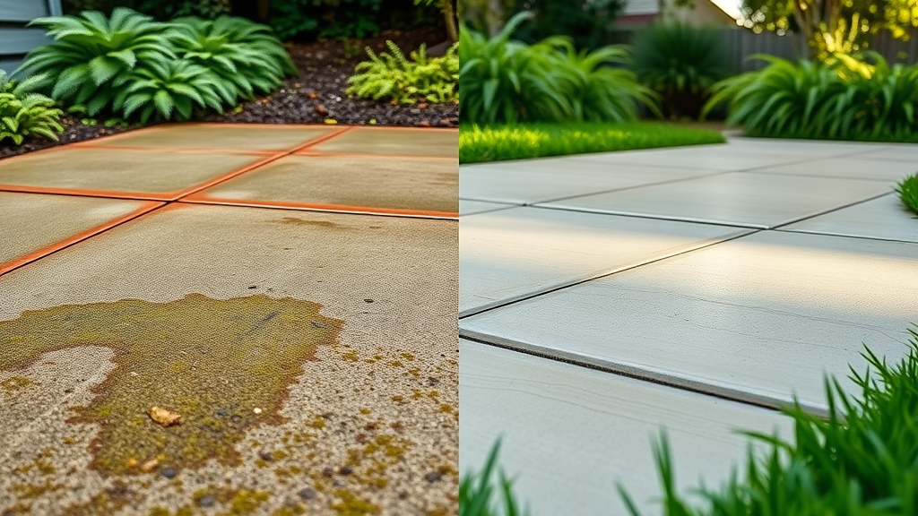 Before and after concrete cleaning in Eugene Oregon showing dramatic transformation