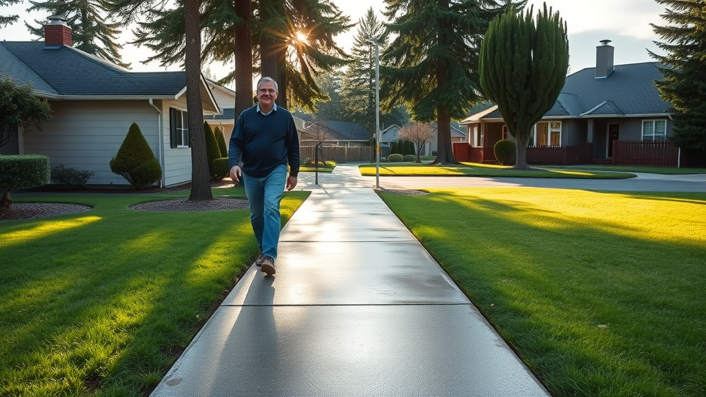 Freshly cleaned sidewalk in Eugene, Oregon neighborhood enhances property curb appeal