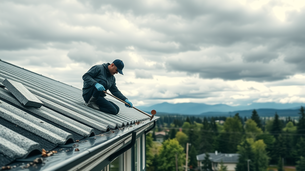 Clean commercial gutters in Eugene Oregon with professional cleaner at work.