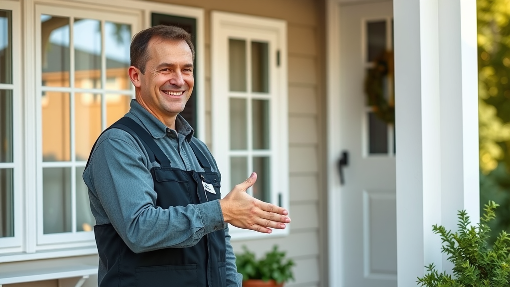 friendly residential window cleaning specialist greeting homeowner - window cleaners residential