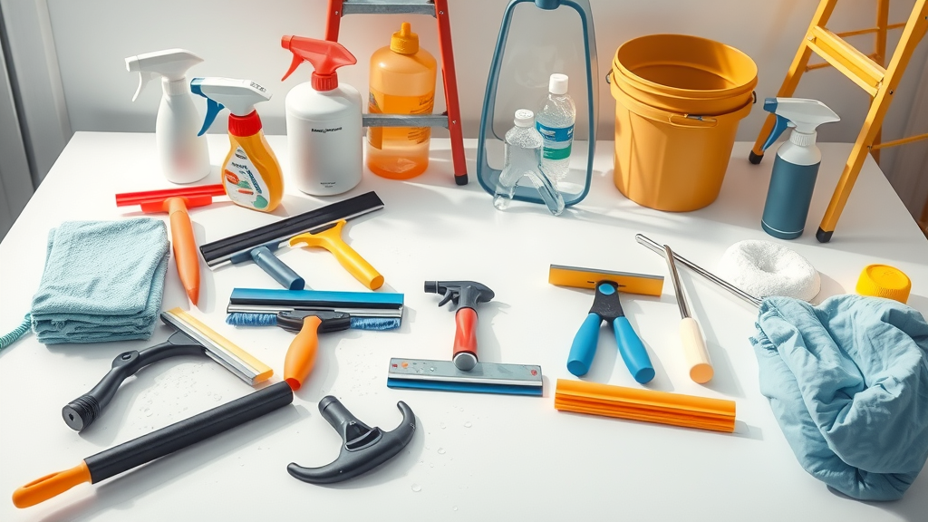 assortment of professional window cleaning supplies - window cleaners residential