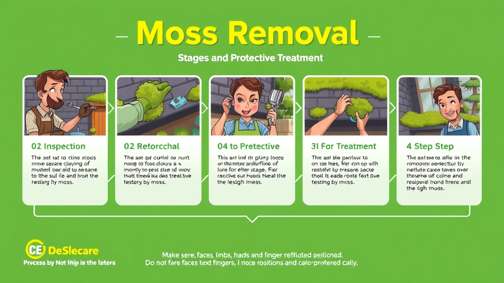 step-by-step process of roof moss removal in Eugene Oregon with inspection, treatment, removal, gutter cleaning, and protective finish