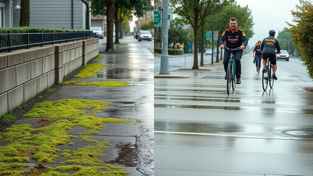 Sidewalk cleaning near Eugene, Oregon with dramatic before and after effect