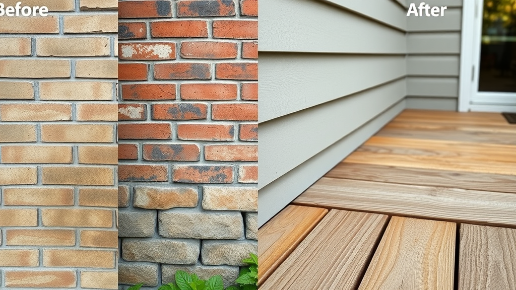 Pressure washing Eugene Oregon cleaning results before after house surfaces brick siding concrete wood deck