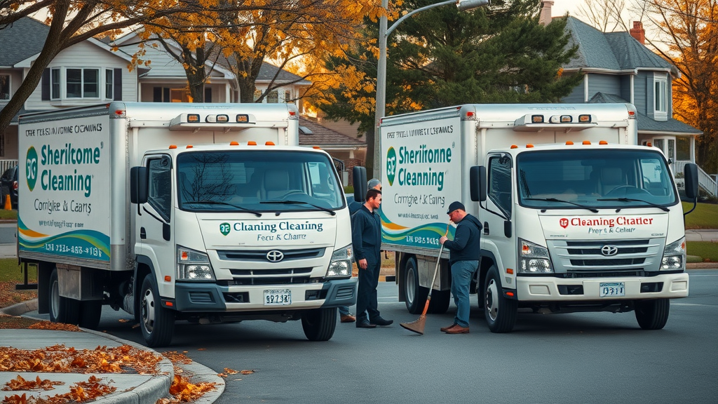 professional gutter cleaning service trucks preparing equipment for a job