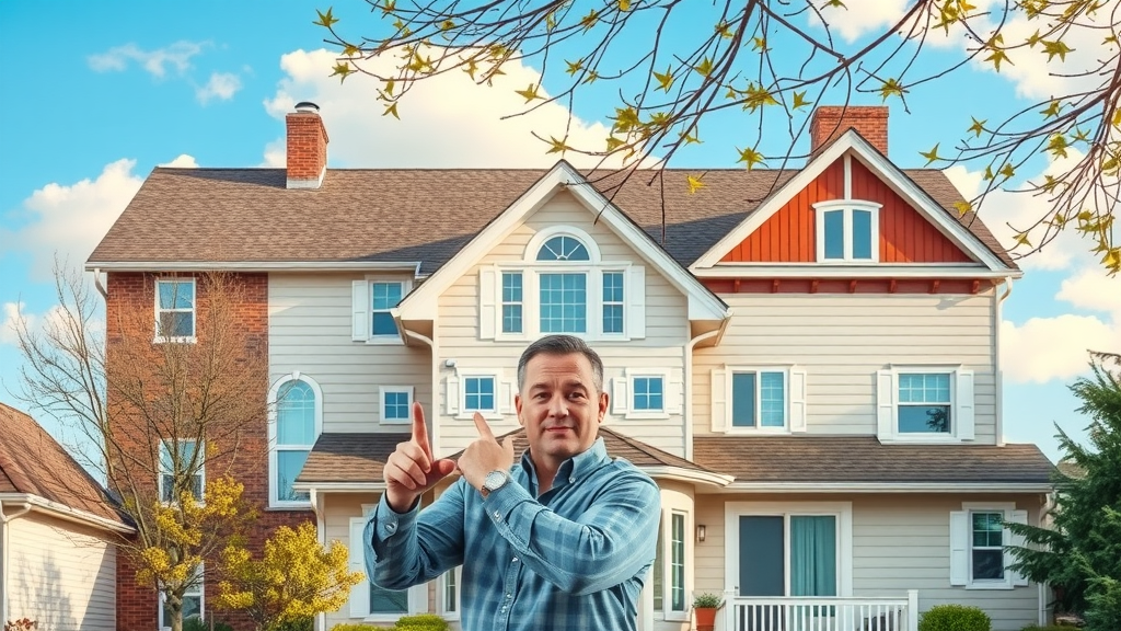 infographic collage of roofing and siding materials—shingle, metal, tile, vinyl, brick, wood, stucco—in a suburban home setting, professional assessment