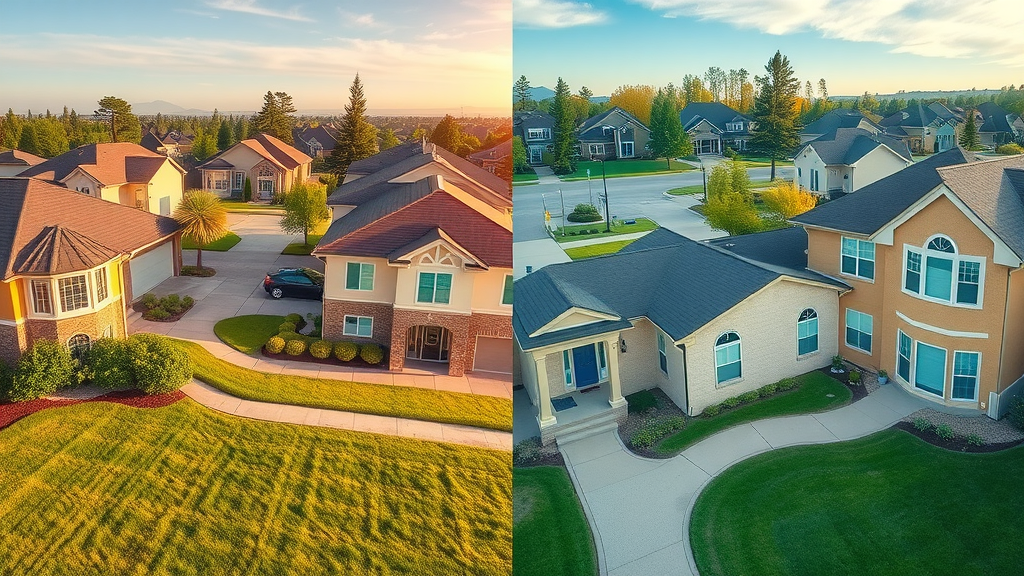 Vivid pressure washing transformation on residential and commercial property exteriors, showing clean vs dirty surfaces, main keyword: why is pressure washing important