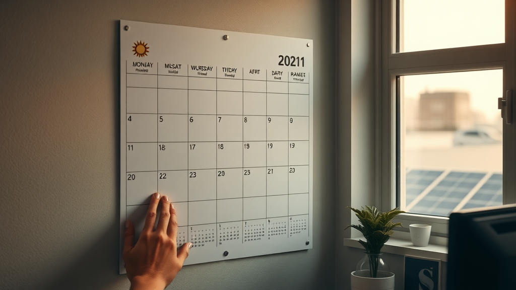 Solar panel maintenance calendar for routine cleaning schedule, supporting long-term solar efficiency