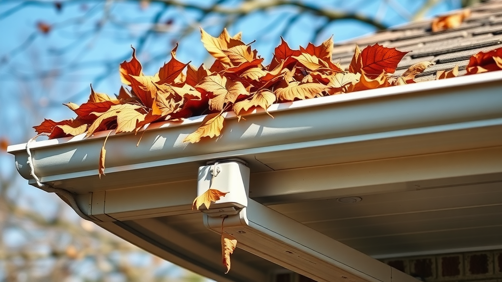 gutter guard system preventing clogged gutters and showing clean gutters on a brick home