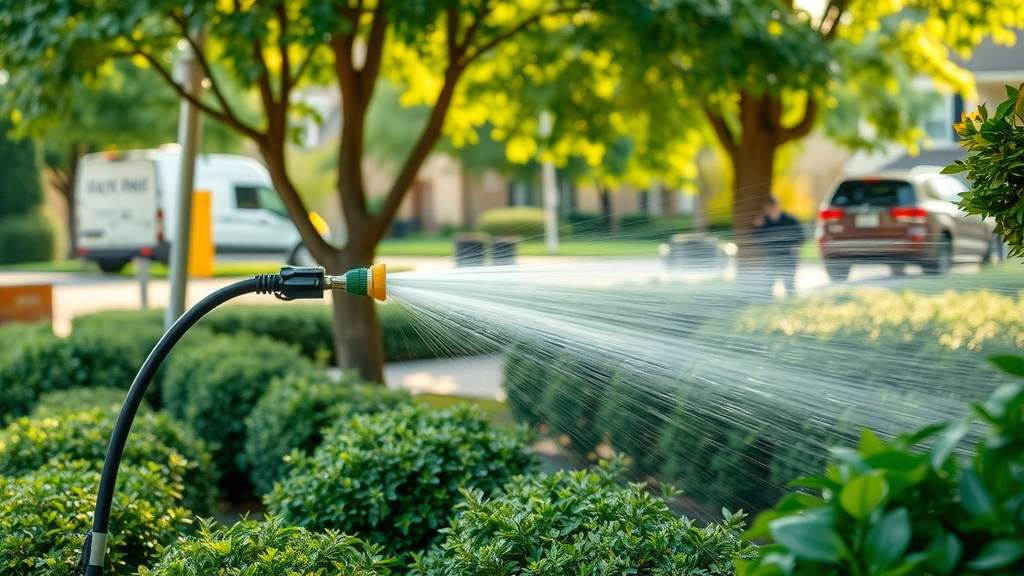 Eco-friendly power washing process using biodegradable detergent with responsible operator, lush green landscaping – environmentally conscious washing services