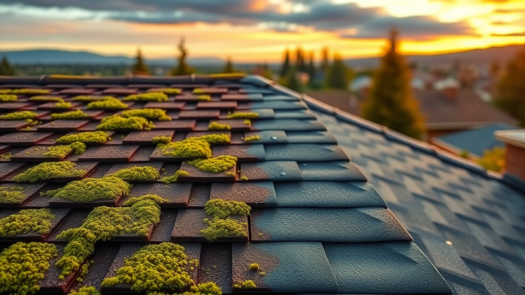 Soft washing Eugene - Roof before and after soft wash, Eugene homeowner shows results