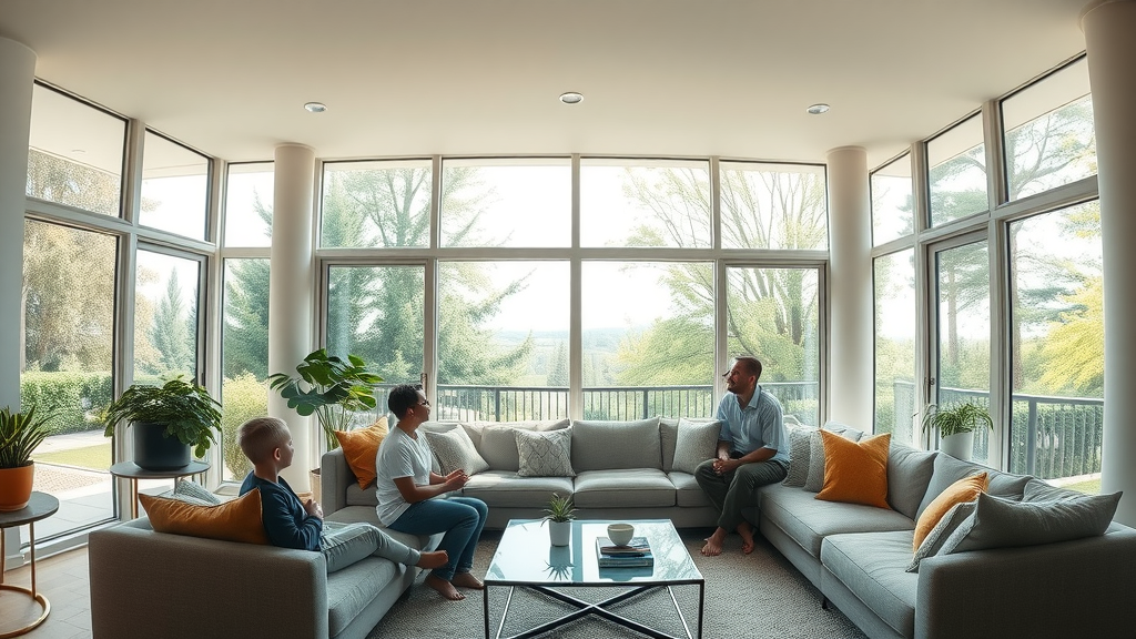 panoramic living room view with clean windows - window cleaners residential