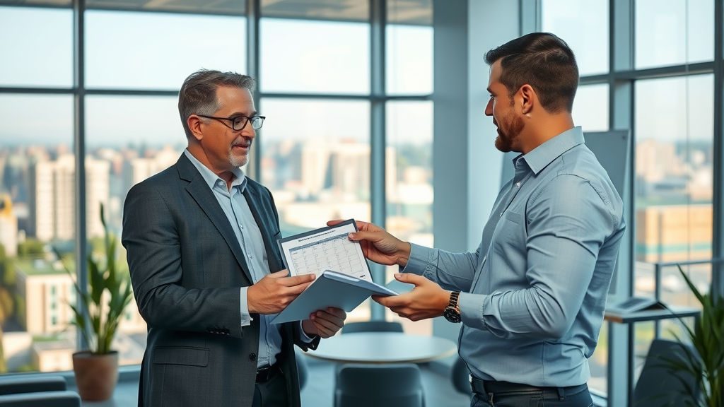 booking commercial pressure washing service office reception Eugene Oregon. Business manager and consultant discussing cleaning plans with tablet.