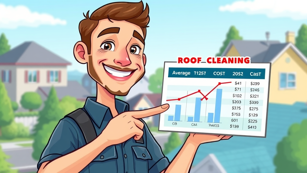 smiling roof cleaning pro in Eugene pointing at average roof cleaning costs chart