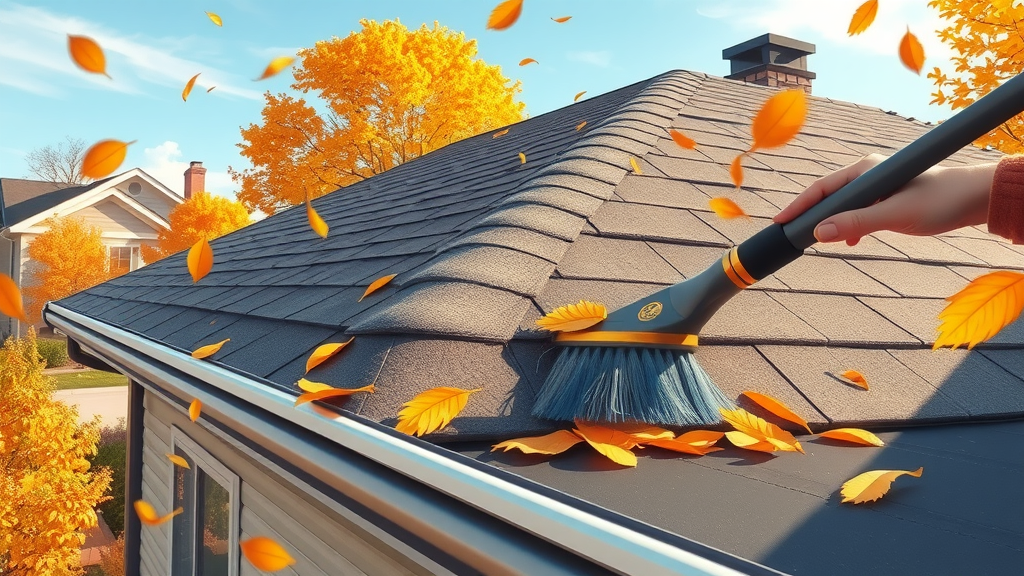 clean rooftop mesh gutter guards installed brushing off leaves gutter downspouts