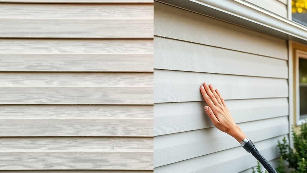 Soft washing vs pressure washing Eugene - Siding clean with soft wash, damaged with pressure washing