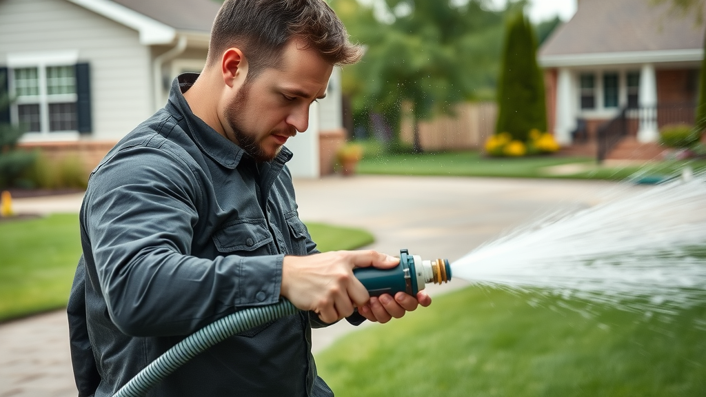 Professional power washing technician connecting industrial hose to residential outdoor faucet for power washing procedure, do power washing companies use their own water