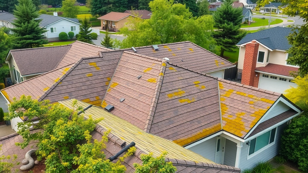 pristine soft washed roof cleaning in Eugene Oregon suburb, moss-free, with satisfied homeowners and lush green landscape