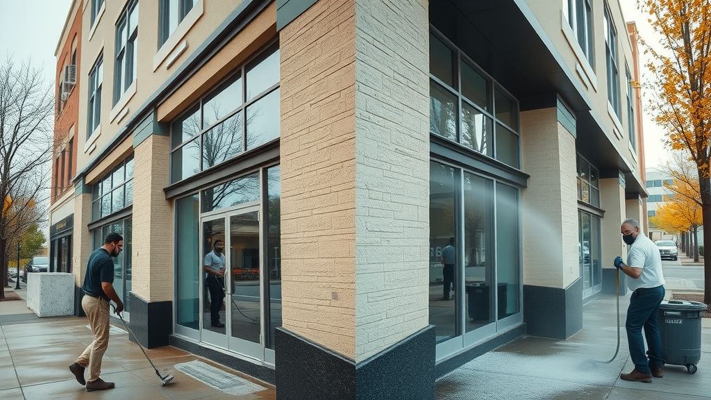 before and after pressure wash - Dramatic split view of a Eugene commercial building exterior before and after professional cleaning