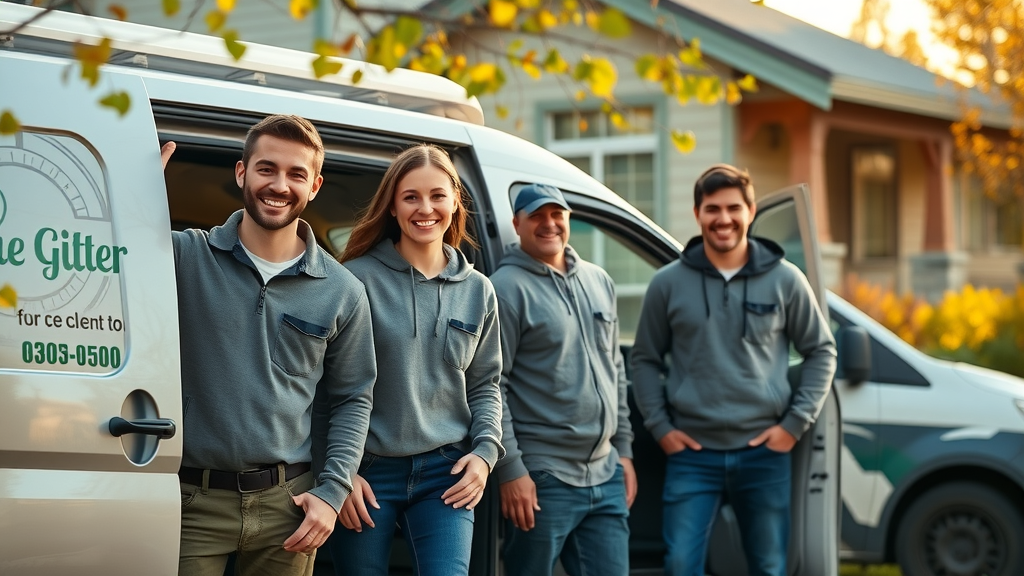 Gutter cleaning near me in Eugene OR - Friendly professional team, service van, and Eugene home in spring