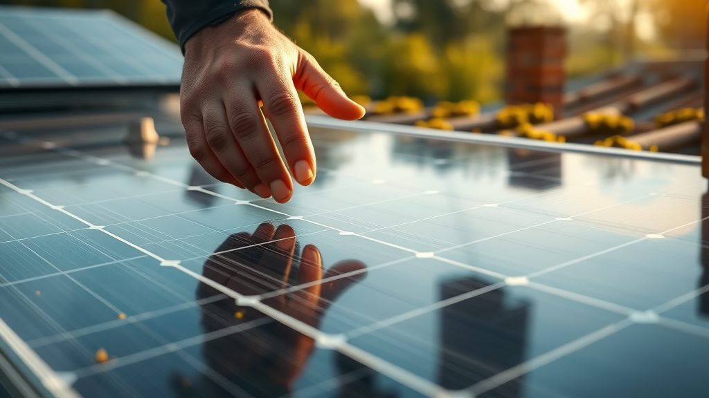 Detailed close-up of hands performing a solar panel inspection with moss and pollen - solar panel cleaning near me in Eugene OR