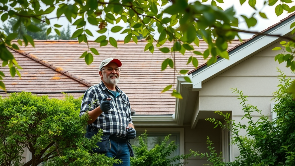 Gutter cleaning near me in Eugene OR - Homeowner inspecting clean gutters against lush Pacific Northwest landscape