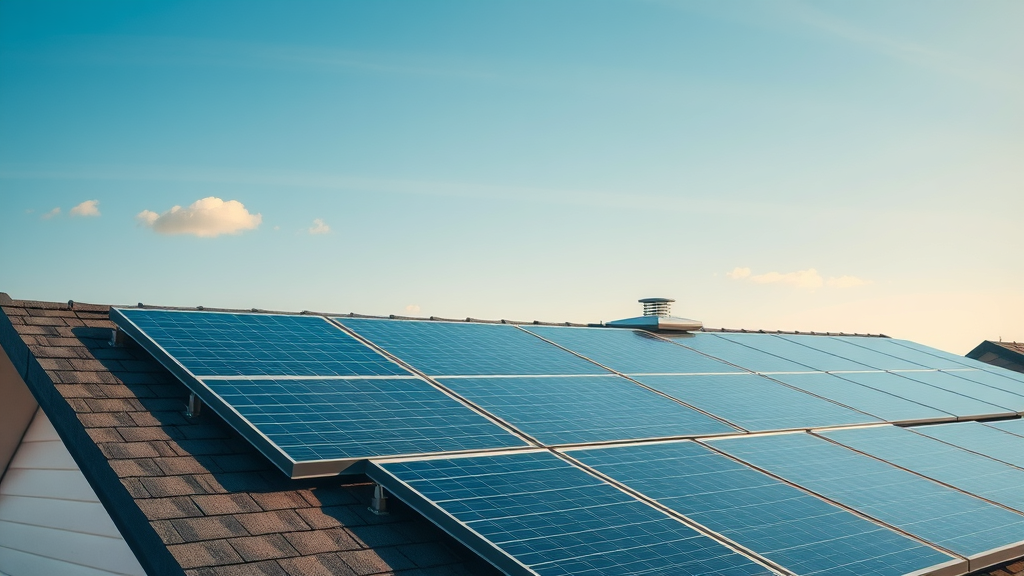 Clean solar panels on modern suburban rooftop under blue sky, showing effective solar panel cleaning on roof