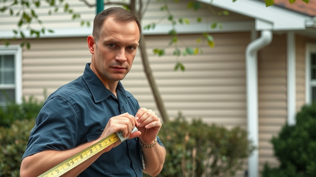 gutter cleaning cost being measured by professional using tape measure along the gutter
