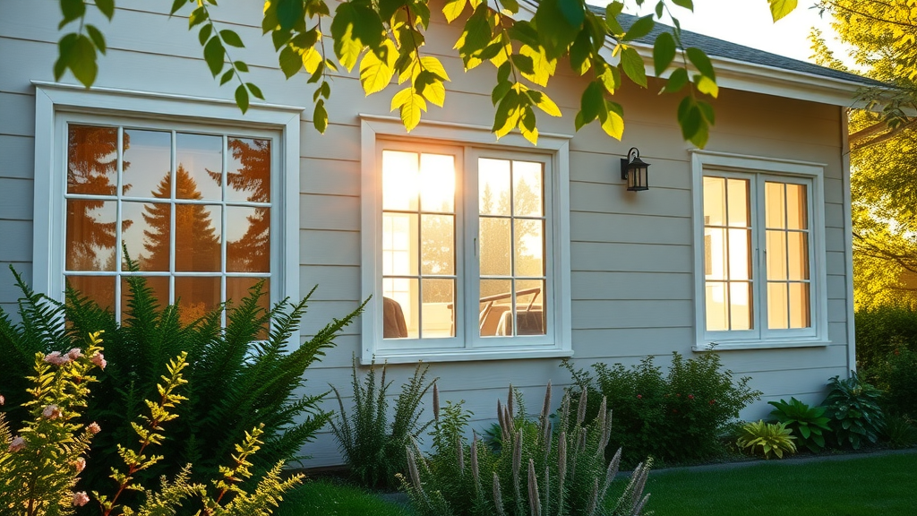 pristine Eugene suburban residence sparkling clean windows sunshine vibrant garden highly detailed window cleaning
