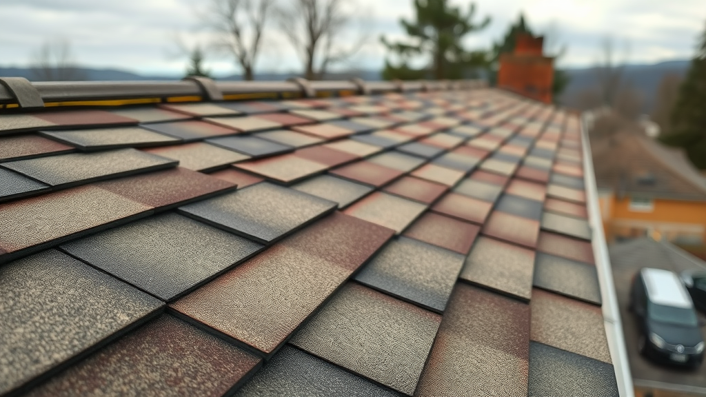 roofing material: Moss-free asphalt shingles with zinc or copper strips installed for algae prevention.
