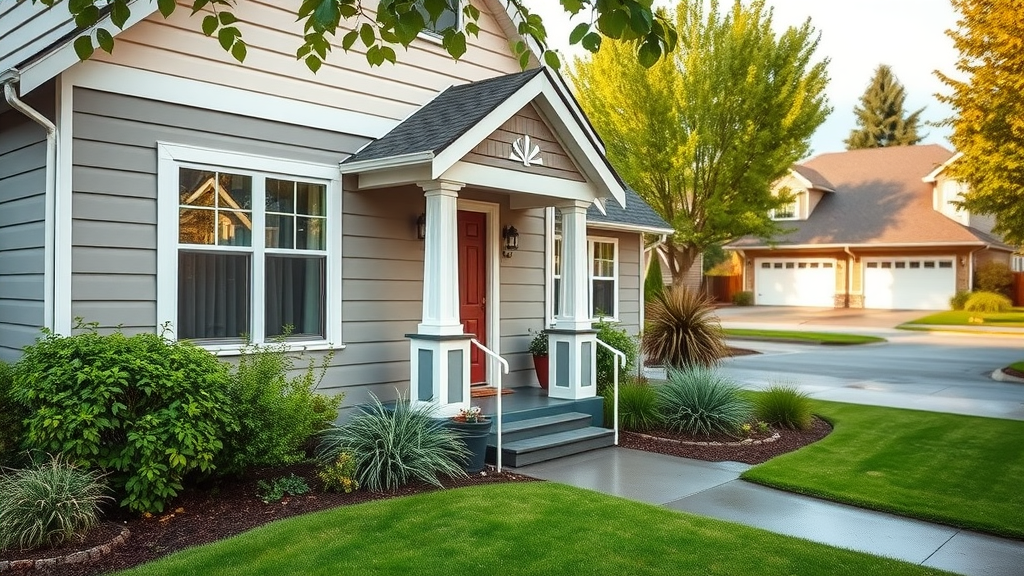 attractive suburban Eugene home exterior with freshly pressure washed siding and clean driveway, pressure washing service near me in Eugene Oregon