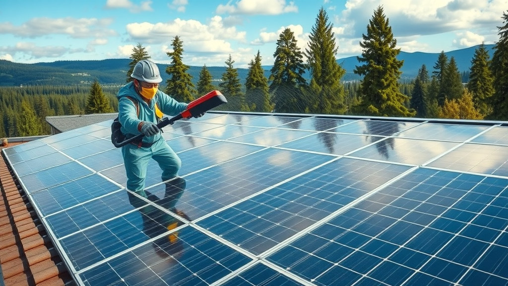 Professionally cleaned solar panels near Eugene OR reflecting lush northwest greenery