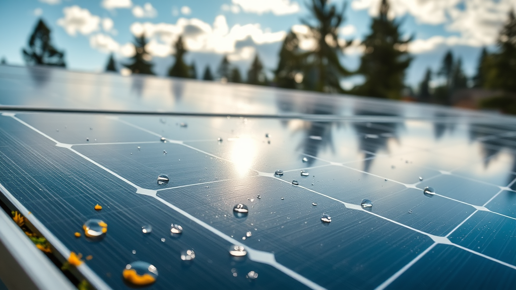 Clean solar panel surface in Eugene OR with moss and pollen washed away