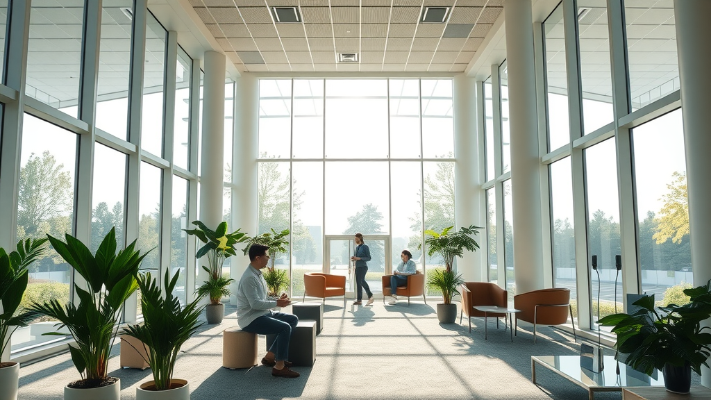 Commercial building lobby filled with light after Eugene OR window cleaning