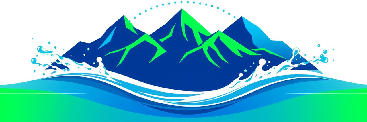 Modern logo for commercial pressure washing Eugene Oregon with blue waves and mountains