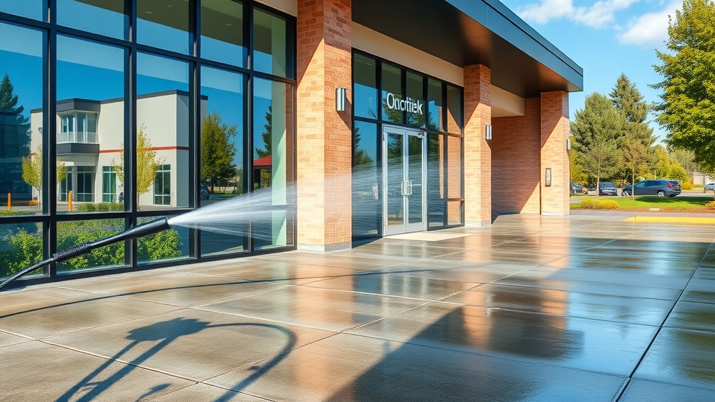 Clean commercial building after professional pressure washing in Eugene Oregon