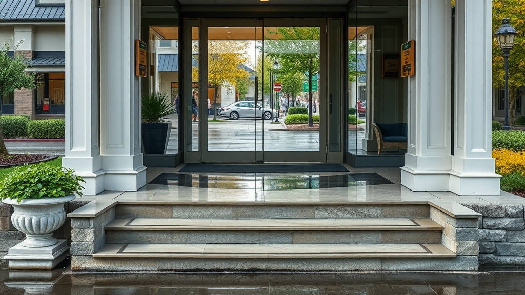 Immaculate commercial property entrance post pressure washing Eugene Oregon