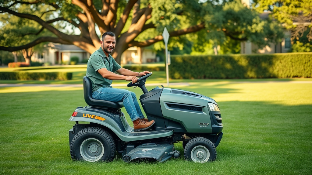 lawn care and yard maintenance services in Eugene OR, professional groundskeeper riding modern mower, green suburban lawn