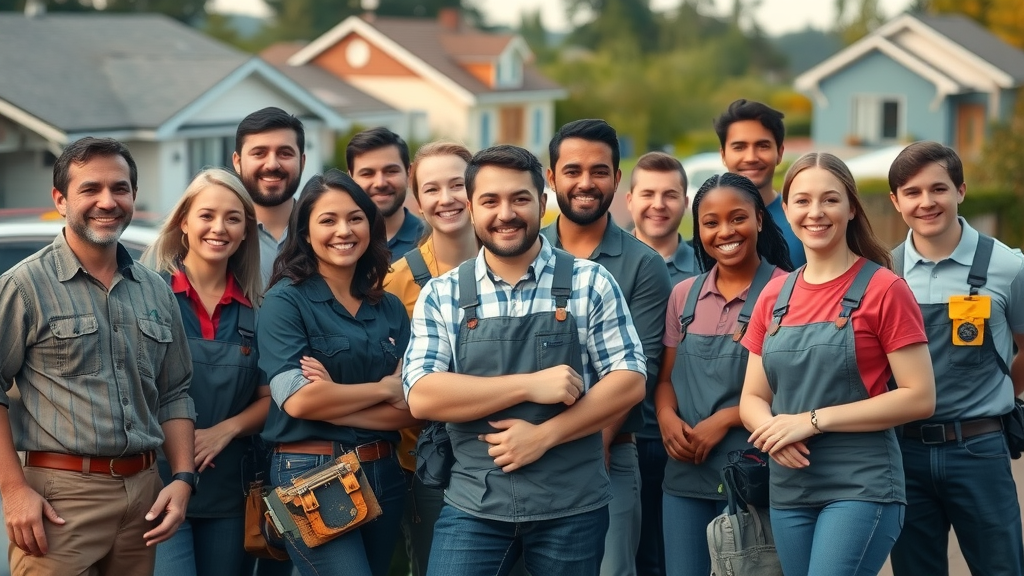 Home services in Eugene, Lane County - Diverse, enthusiastic professional home care team group photo in residential Eugene