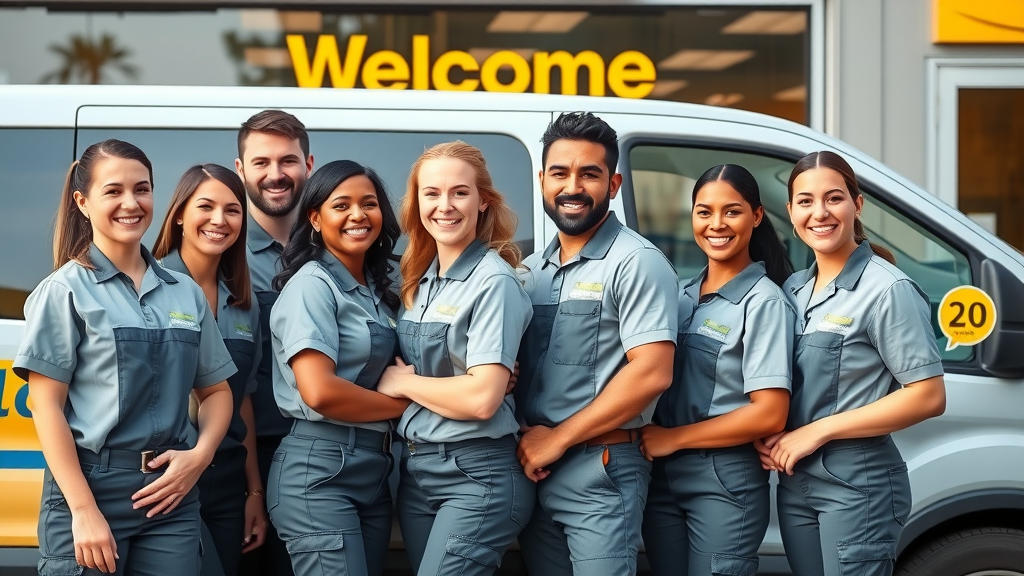 friendly team of window cleaners in Eugene Oregon with smiling expressions in uniform