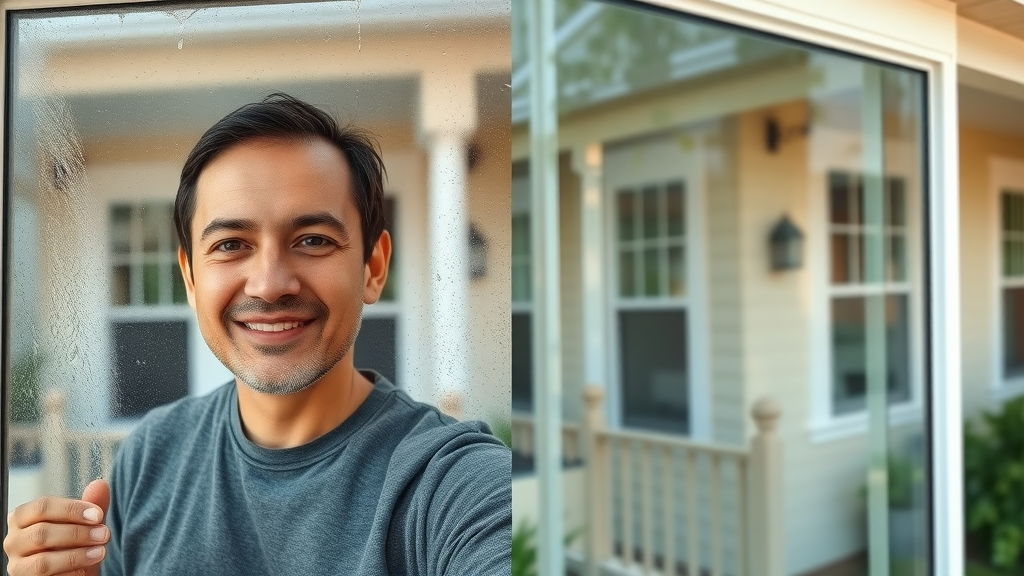 split-screen showing before and after results of window washing in residential Eugene Oregon home