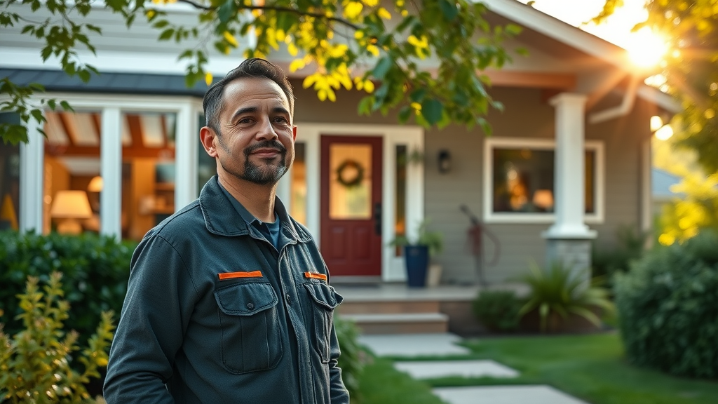 suburban house maintenance services near me in Eugene Oregon exterior inspection, lush yard, Pacific Northwest landscaping, professional maintenance worker